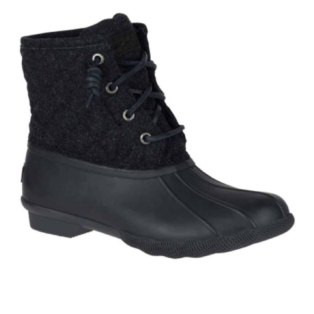 SPERRY Saltwater Quilted Wool Duck Boot Womens Size 6 Black